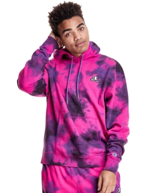 Champion Astro Dye Embroidered C And Script Logo Erkek Kapüşonlu Sweatshirt Mor Siyah | HS7912548