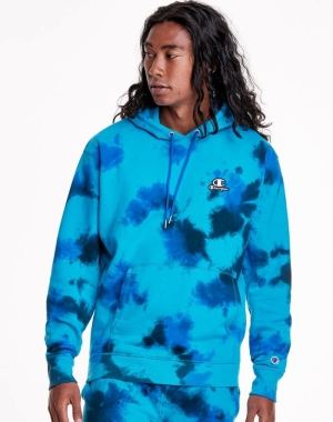 Champion Astro Dye Embroidered C And Script Logo Erkek Kapüşonlu Sweatshirt Mavi Siyah | IF2053761
