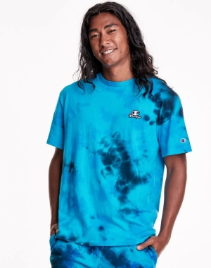 Champion Astro Dye Embroidered C Logo & Script Applique Erkek Tişört Mavi Siyah | FR1082475