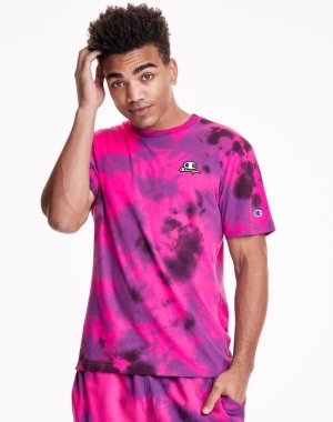 Champion Astro Dye Embroidered C Logo & Script Applique Erkek Tişört Mor Siyah | VK1349056