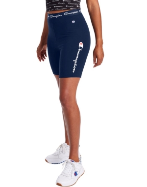 Champion Authentic Bike Script Logo 7 Kadın Tişörtü Lacivert | NE6072984