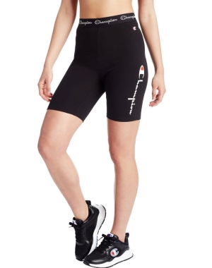 Champion Authentic Bike Script Logo 7 Kadın Tişörtü Siyah | YP7806415