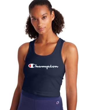 Champion Authentic Crop Script Logo Kadın Tişört Lacivert | NS9376108