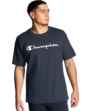 Champion Baskılı Jersey Script Logo Erkek Tişört Lacivert | DF3509724
