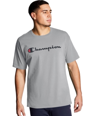 Champion Baskılı Jersey Script Logo Erkek Tişört Gri | JP5976024