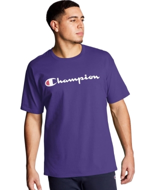Champion Baskılı Jersey Script Logo Erkek Tişört Mor | KR4217359