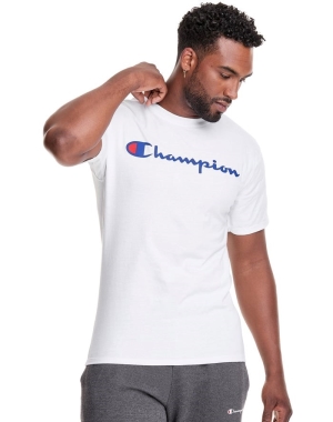 Champion Baskılı Jersey Script Logo Erkek Tişört Beyaz | NC4379561