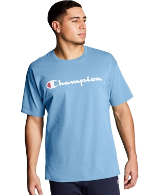 Champion Baskılı Jersey Script Logo Erkek Tişört Mavi | OJ7426103