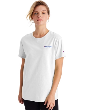 Champion Boyfriend Script Logo Kadın Tişört Beyaz | FA4372691