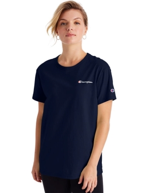 Champion Boyfriend Script Logo Kadın Tişört Lacivert | SA7583604