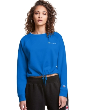Champion Campus Fleece Cropped Crew Embroidered Script Logo Kadın Tişörtü Mavi | AO7958130