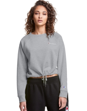 Champion Campus Fleece Cropped Crew Embroidered Script Logo Kadın Tişörtü Gri | FP3910247