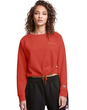 Champion Campus Fleece Cropped Crew Embroidered Script Logo Kadın Tişörtü Kırmızı | YZ5487960