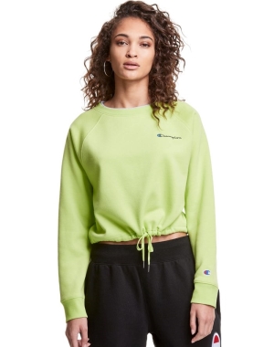 Champion Campus Fleece Cropped Crew Embroidered Script Logo Kadın Tişörtü Yeşil | ZV7482563