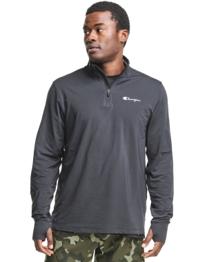 Champion City Spor 1/4 Zip Script Logo Erkek Tişörtü Siyah | CW1390867