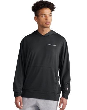 Champion City Spor Reflective Script Logo Erkek Kapüşonlu Sweatshirt Siyah | YF8165430