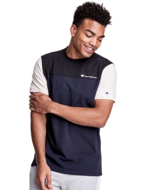 Champion Colorblock Erkek Tişört Lacivert Siyah | DU5981436