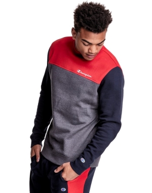 Champion Colorblock Fleece Crew Erkek Tişörtü Gri Kırmızı | LN2179438