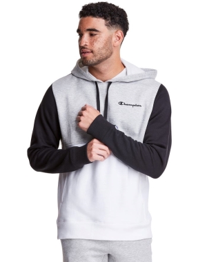 Champion Colorblock Fleece Erkek Kapüşonlu Sweatshirt Beyaz Gri | JI2896705