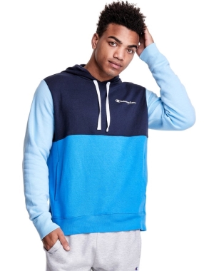 Champion Colorblock Fleece Erkek Kapüşonlu Sweatshirt Lacivert Mavi | QL2678349