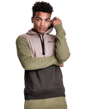 Champion Colorblock Fleece Erkek Kapüşonlu Sweatshirt Zeytin Yeşili Siyah | TX1034765