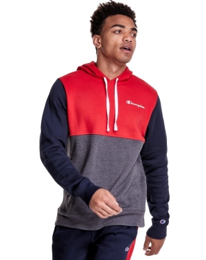 Champion Colorblock Fleece Erkek Kapüşonlu Sweatshirt Gri Kırmızı | ZN1635407