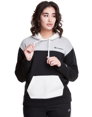 Champion Colorblock Fleece Kadın Kapüşonlu Sweatshirt Siyah Gri | CR4501726
