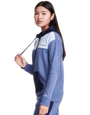 Champion Colorblock Fleece Kadın Kapüşonlu Sweatshirt Mavi | IQ1257368