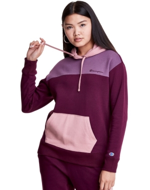 Champion Colorblock Fleece Kadın Kapüşonlu Sweatshirt Koyu Mor | KS5980612