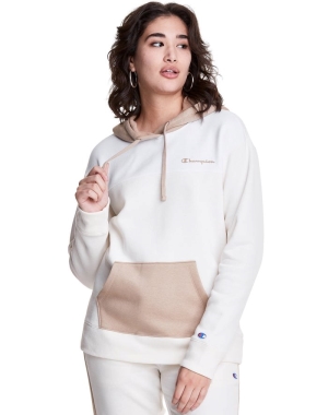 Champion Colorblock Fleece Kadın Kapüşonlu Sweatshirt Beyaz | KY8236904