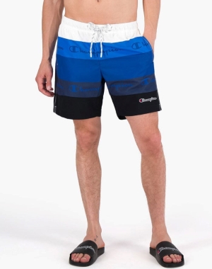 Champion Colorblock Panel Board Script Logo Erkek Şort Mavi Beyaz Siyah | AM7528310