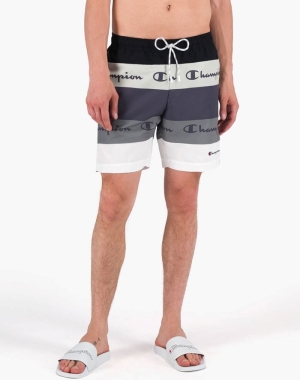 Champion Colorblock Panel Board Script Logo Erkek Şort Gri Siyah Beyaz | MP1968753