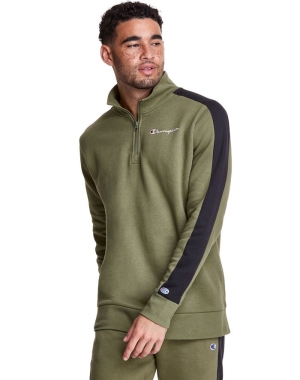Champion Colorblock Stripe Fleece 1/4 Zip Erkek Tişörtü Zeytin Yeşili | EI8701569