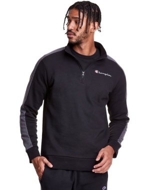 Champion Colorblock Stripe Fleece 1/4 Zip Erkek Tişörtü Siyah | GA3748690