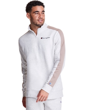 Champion Colorblock Stripe Fleece 1/4 Zip Erkek Tişörtü Beyaz | NE7943260