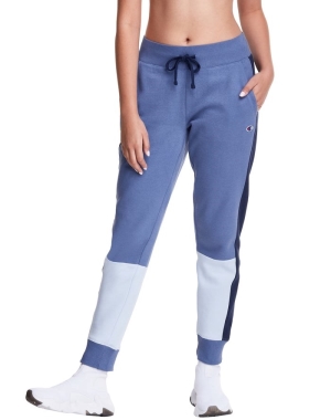 Champion Colorblock Stripe Fleece Kadın Pantolon Mavi | SI5807294