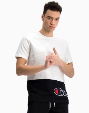 Champion Colorblock T-Shirt Wraparound Logo Erkek Tişört Beyaz | SQ6035174