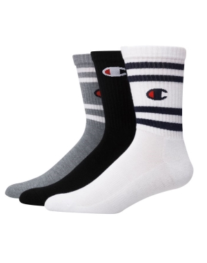 Champion Crew C Logo 3 Pairs Erkek Çorap Beyaz Siyah Gri | YM2087361