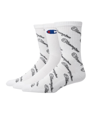 Champion Crew Script Logo 3 Pairs Erkek Çorap Beyaz | XG3857260
