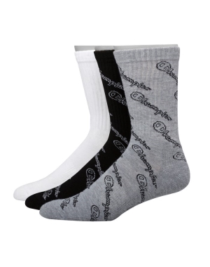 Champion Crew Script Logo 3 Pairs Erkek Çorap Gri Beyaz Siyah | XJ2605974