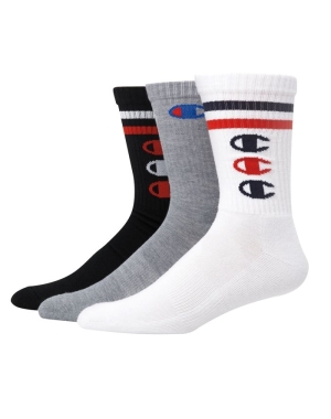 Champion Crew Triple C Logos 3 Pairs Erkek Çorap Beyaz Siyah Gri | YU5104367
