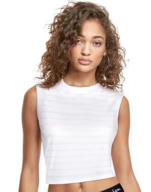 Champion Cropped Nervürlü Kadın Tişört Beyaz | NX8157094