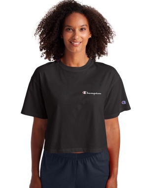 Champion Cropped Script Logo Kadın Tişört Siyah | AT0167849