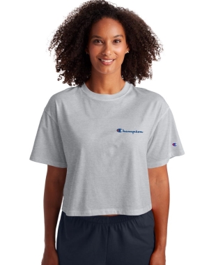 Champion Cropped Script Logo Kadın Tişört Gri | TV4935267