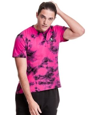 Champion Galaxy Dye Embroidered C Logo & Script Applique Erkek Tişört Pembe Siyah | MO6274095