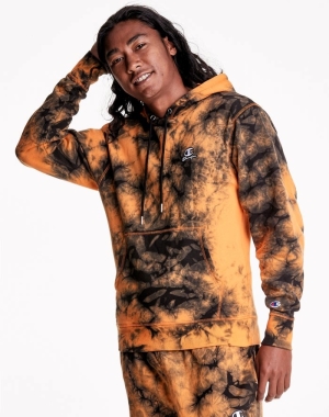 Champion Galaxy Dye Embroidered C & Script Applique Erkek Kapüşonlu Sweatshirt Turuncu Siyah | MU7842695