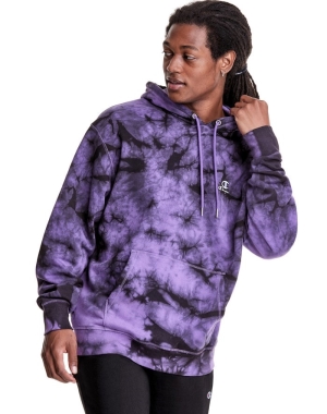 Champion Galaxy Dye Embroidered C & Script Applique Erkek Kapüşonlu Sweatshirt Mor Siyah | OQ2409586
