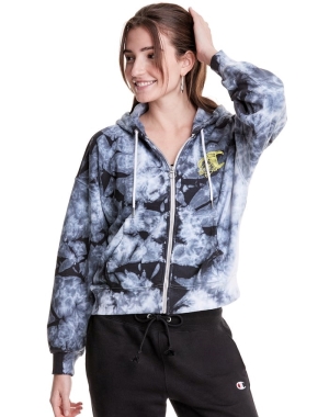 Champion Galaxy Dye Full Zip Boxy C Flower Logo Kadın Kapüşonlu Sweatshirt Beyaz Siyah | AP2795460