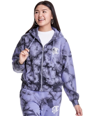 Champion Galaxy Dye Full Zip Boxy C Flower Logo Kadın Kapüşonlu Sweatshirt Mor | MS7865920