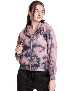 Champion Galaxy Dye Full Zip Boxy C Flower Logo Kadın Kapüşonlu Sweatshirt Bej Rengi Siyah | ST4318592